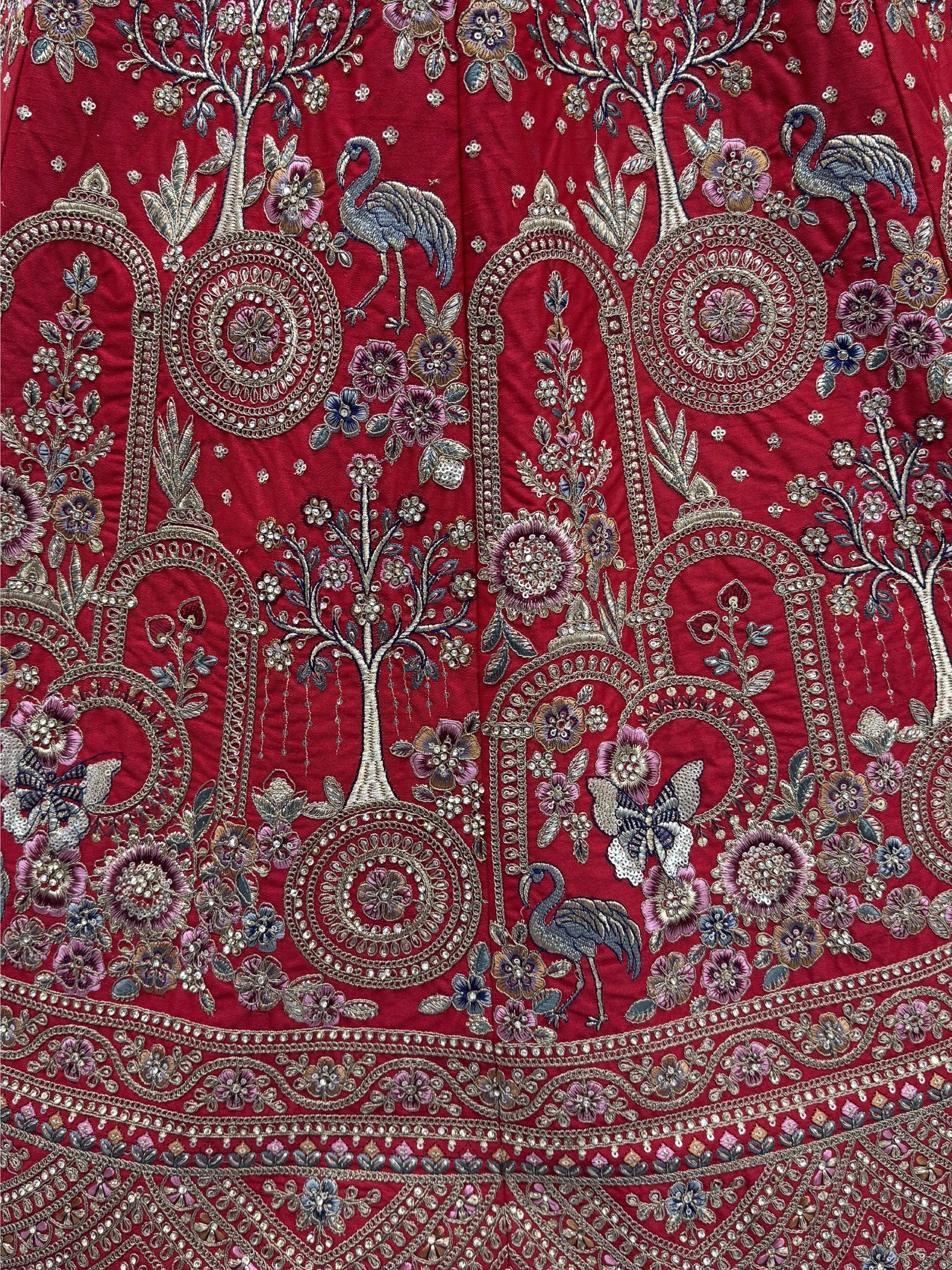 Royal Red Thread Embroidered Silk Bridal Lehenga Choli With Double Dupatta