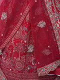Royal Red Thread Embroidered Silk Bridal Lehenga Choli With Double Dupatta