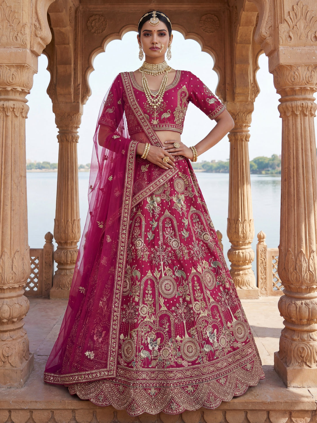 Momentous Pink Zari Work Silk Bridal Lehenga Choli With Double Dupatta