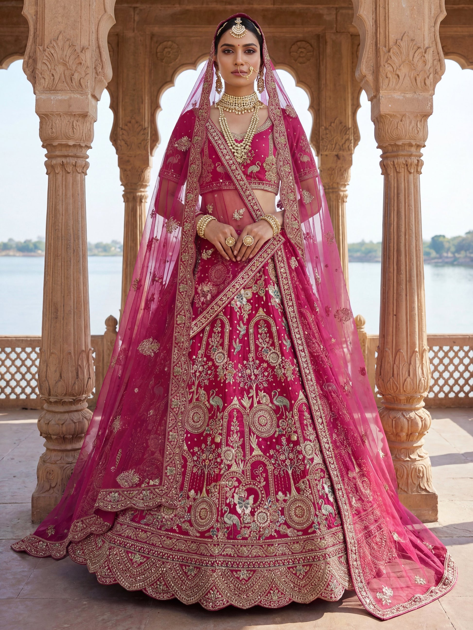 Momentous Pink Zari Work Silk Bridal Lehenga Choli With Double Dupatta