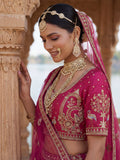 Momentous Pink Zari Work Silk Bridal Lehenga Choli With Double Dupatta