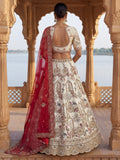 Luxurious Cream Heavy Embroidered Silk Bridal Lehenga Choli With Double Dupatta