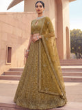 Beautiful Golden Heavy Embroidered Net Bridal Lehenga Choli With Dupatta