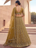 Beautiful Golden Heavy Embroidered Net Bridal Lehenga Choli With Dupatta