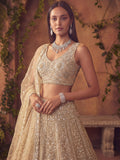 incredible Beige Hand Work Net Sangeet Wear Lehenga Choli With Dupatta