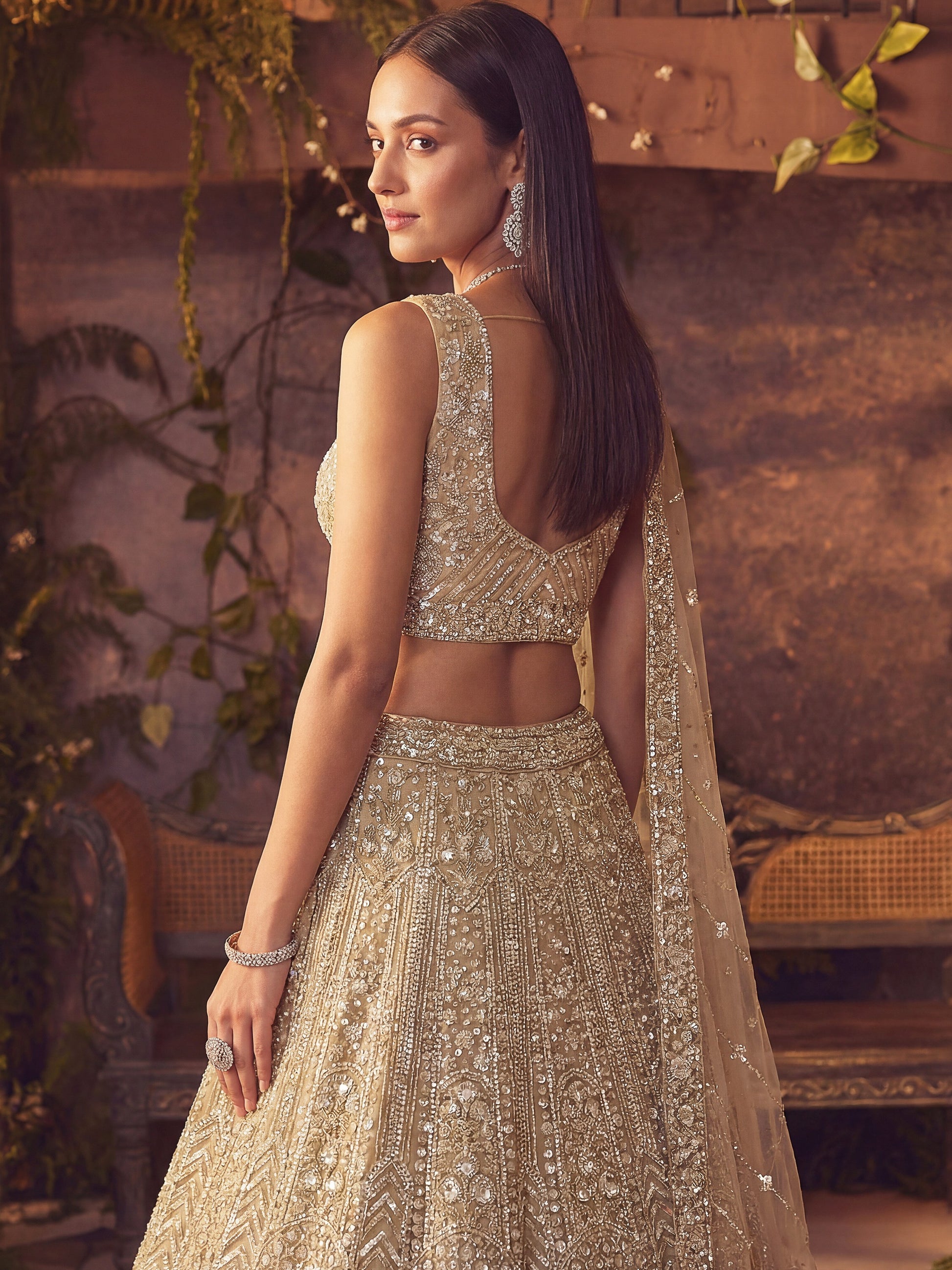 incredible Beige Hand Work Net Sangeet Wear Lehenga Choli With Dupatta