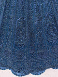 Sparkling Teal Blue Sequins Embroidery Net Reception Wear Lehenga With Blouse