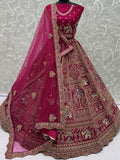 Rich Pink Heavy Embroidered Silk Bridal Lehenga Choli With Double Dupatta