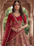 Royal Red Dori Embroidered Silk Bridal Lehenga Choli With Double Dupatta