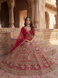 Royal Red Dori Embroidered Silk Bridal Lehenga Choli With Double Dupatta