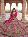 Rich Pink Heavy Embroidered Silk Bridal Lehenga Choli With Double Dupatta