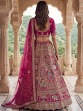 Rich Pink Heavy Embroidered Silk Bridal Lehenga Choli With Double Dupatta