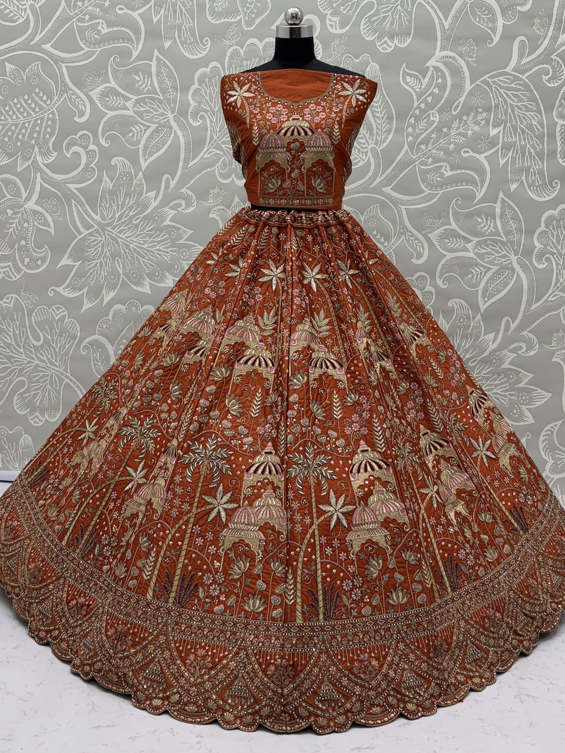 Gorgeous Orange Dori Work Silk Bridal Lehenga Choli With Double Dupatta