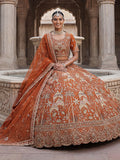 Gorgeous Orange Dori Work Silk Bridal Lehenga Choli With Double Dupatta