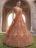 Gorgeous Orange Dori Work Silk Bridal Lehenga Choli With Double Dupatta