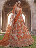 Gorgeous Orange Dori Work Silk Bridal Lehenga Choli With Double Dupatta