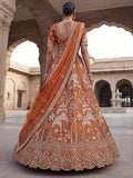 Gorgeous Orange Dori Work Silk Bridal Lehenga Choli With Double Dupatta
