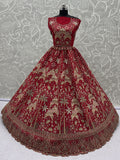 Lovely Red Sequins Silk Bridal Wear Lehenga Choli With Double Dupatta
