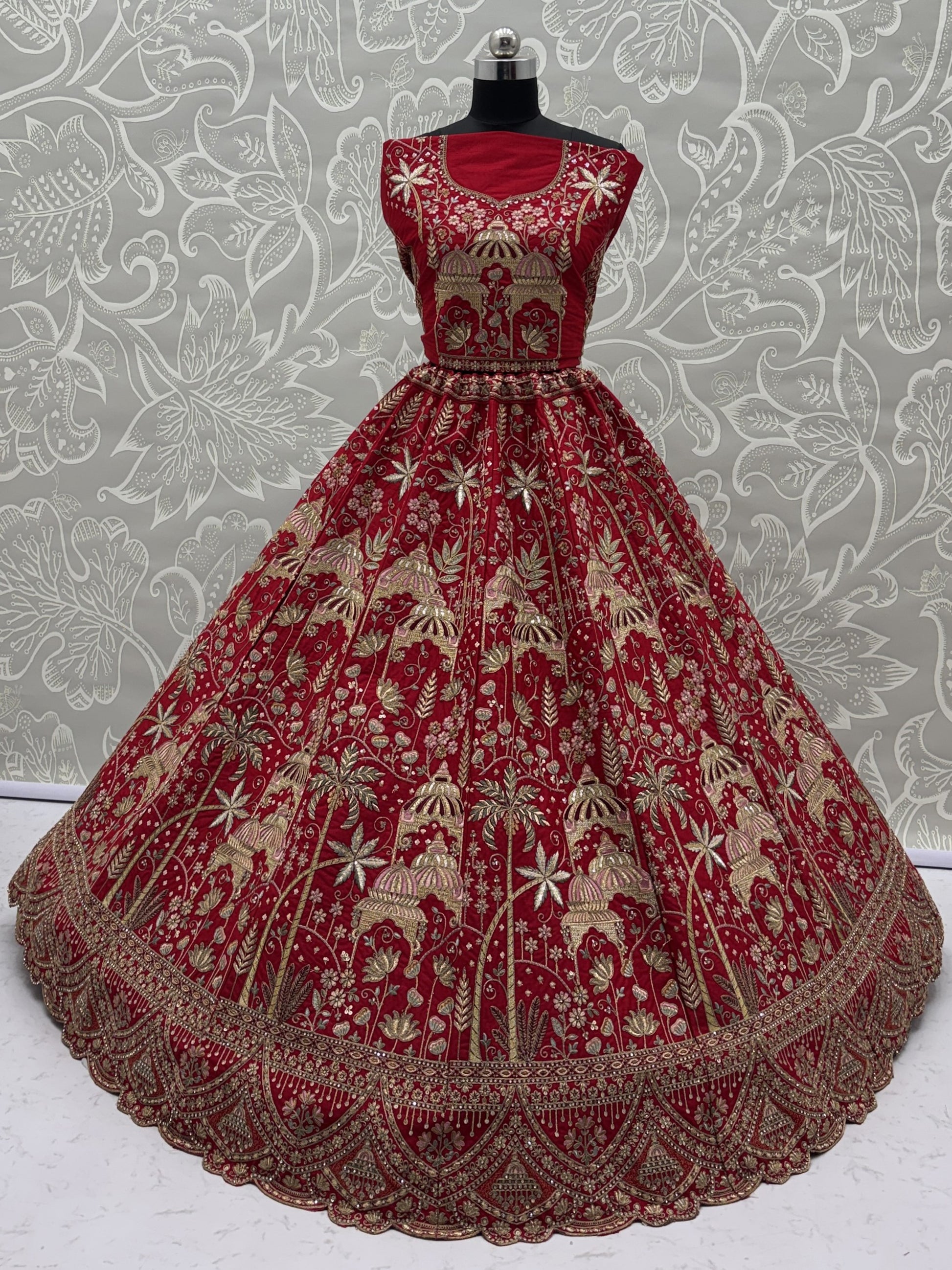 Lovely Red Sequins Silk Bridal Wear Lehenga Choli With Double Dupatta