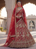 Lovely Red Sequins Silk Bridal Wear Lehenga Choli With Double Dupatta