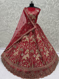 Lovely Red Sequins Silk Bridal Wear Lehenga Choli With Double Dupatta