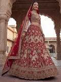 Lovely Red Sequins Silk Bridal Wear Lehenga Choli With Double Dupatta