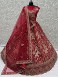 Lovely Red Sequins Silk Bridal Wear Lehenga Choli With Double Dupatta
