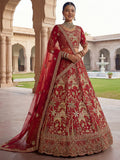 Lovely Red Sequins Silk Bridal Wear Lehenga Choli With Double Dupatta