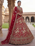 Lovely Red Sequins Silk Bridal Wear Lehenga Choli With Double Dupatta