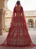 Lovely Red Sequins Silk Bridal Wear Lehenga Choli With Double Dupatta