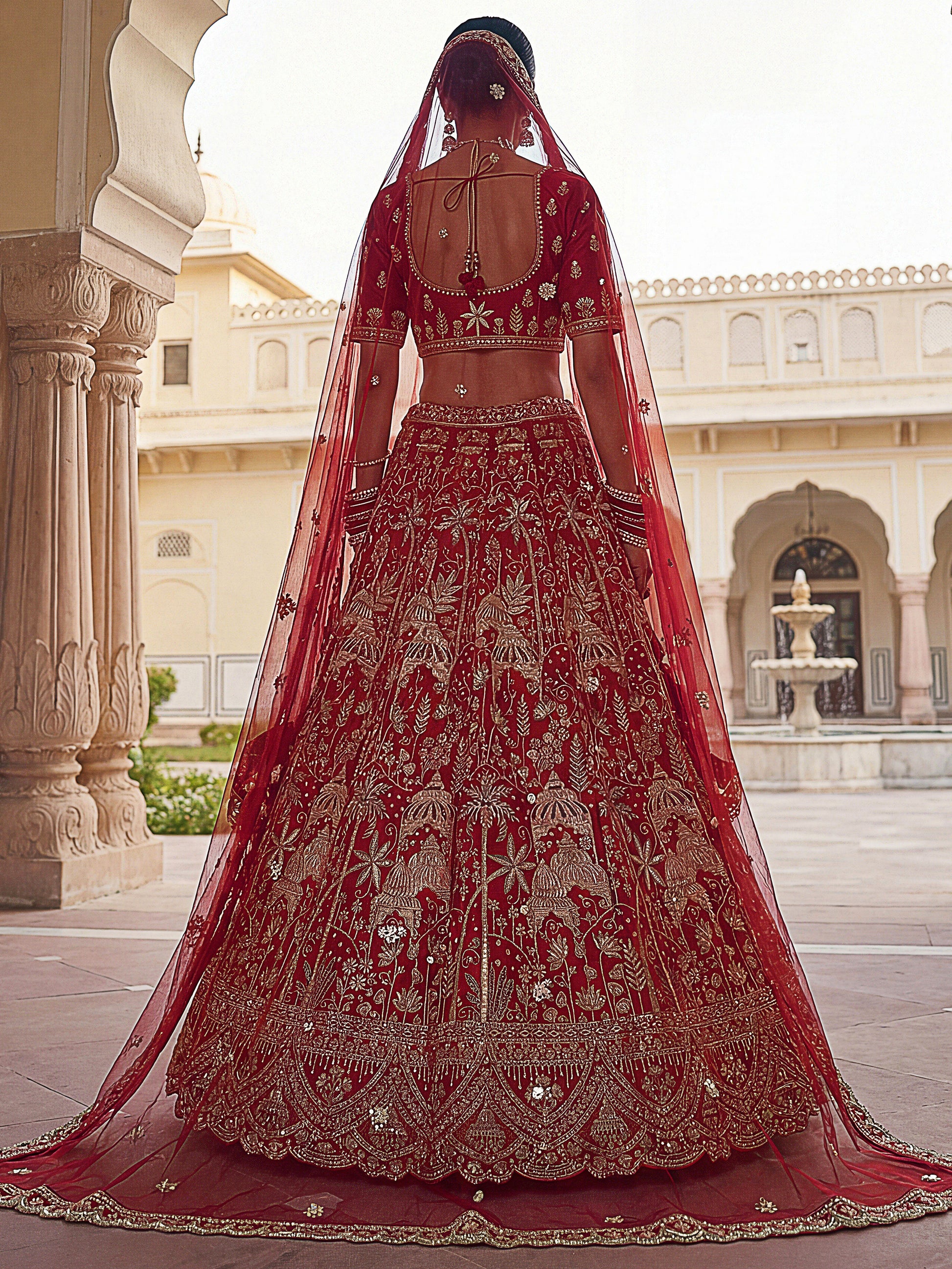 Lovely Red Sequins Silk Bridal Wear Lehenga Choli With Double Dupatta