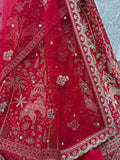 Lovely Red Sequins Silk Bridal Wear Lehenga Choli With Double Dupatta