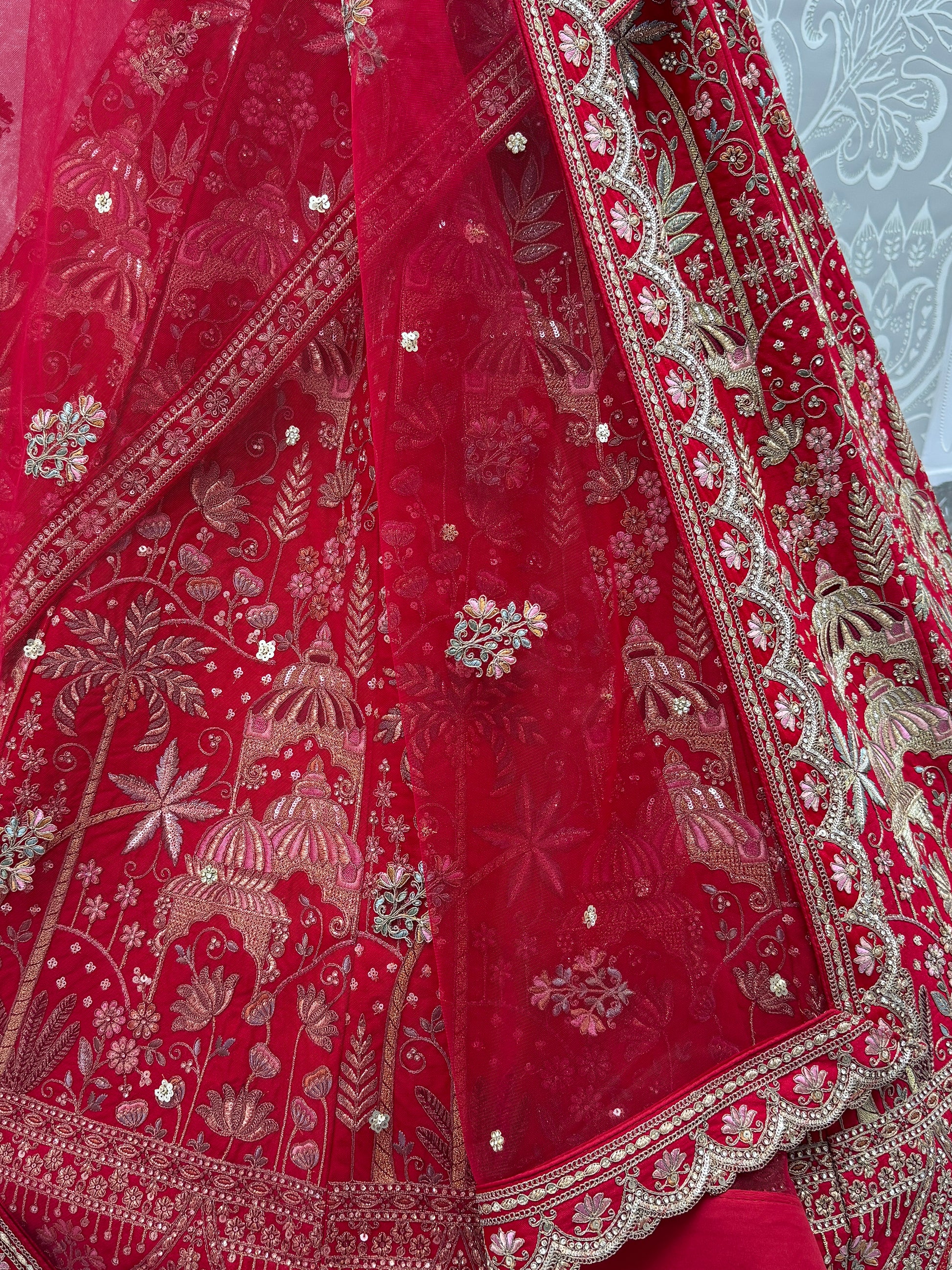 Lovely Red Sequins Silk Bridal Wear Lehenga Choli With Double Dupatta