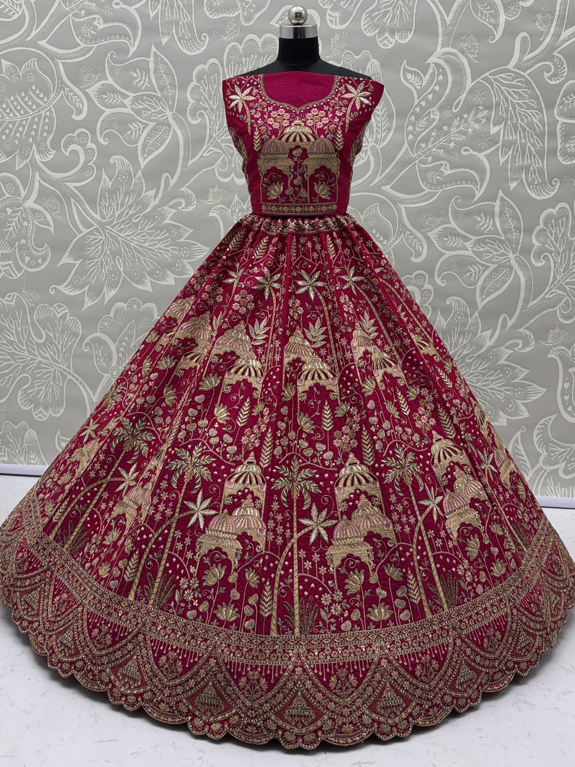 Precious Pink Zari Work Silk Bridal Wear Lehenga Choli With Double Dupatta