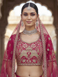 Precious Pink Zari Work Silk Bridal Wear Lehenga Choli With Double Dupatta