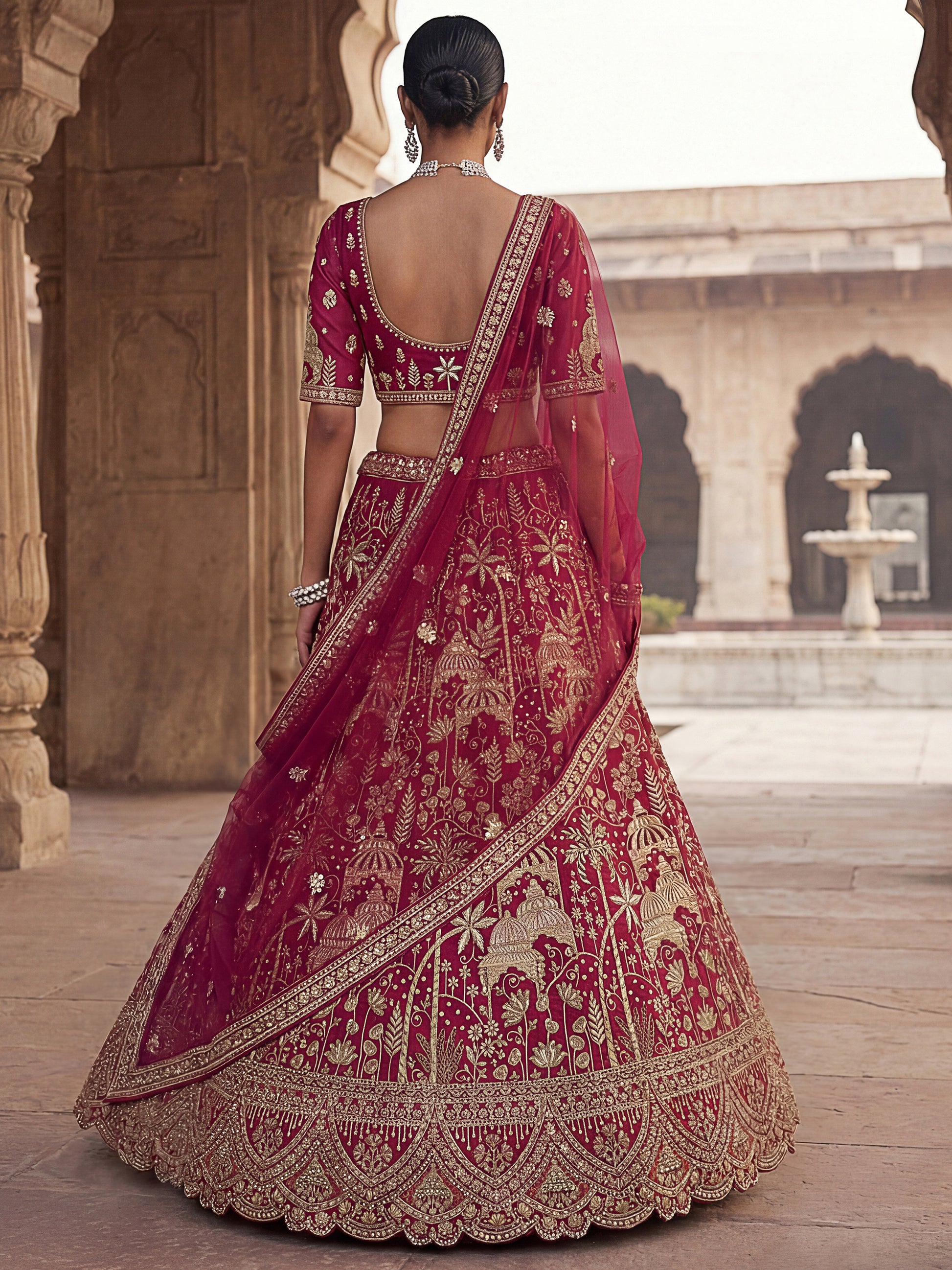 Precious Pink Zari Work Silk Bridal Wear Lehenga Choli With Double Dupatta
