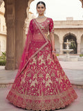 Precious Pink Zari Work Silk Bridal Wear Lehenga Choli With Double Dupatta