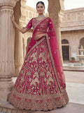Precious Pink Zari Work Silk Bridal Wear Lehenga Choli With Double Dupatta