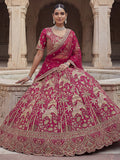 Precious Pink Zari Work Silk Bridal Wear Lehenga Choli With Double Dupatta