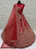 Gorgeous Red Multi-Thread Work Silk Bridal Lehenga Choli With Double Dupatta