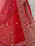 Gorgeous Red Multi-Thread Work Silk Bridal Lehenga Choli With Double Dupatta