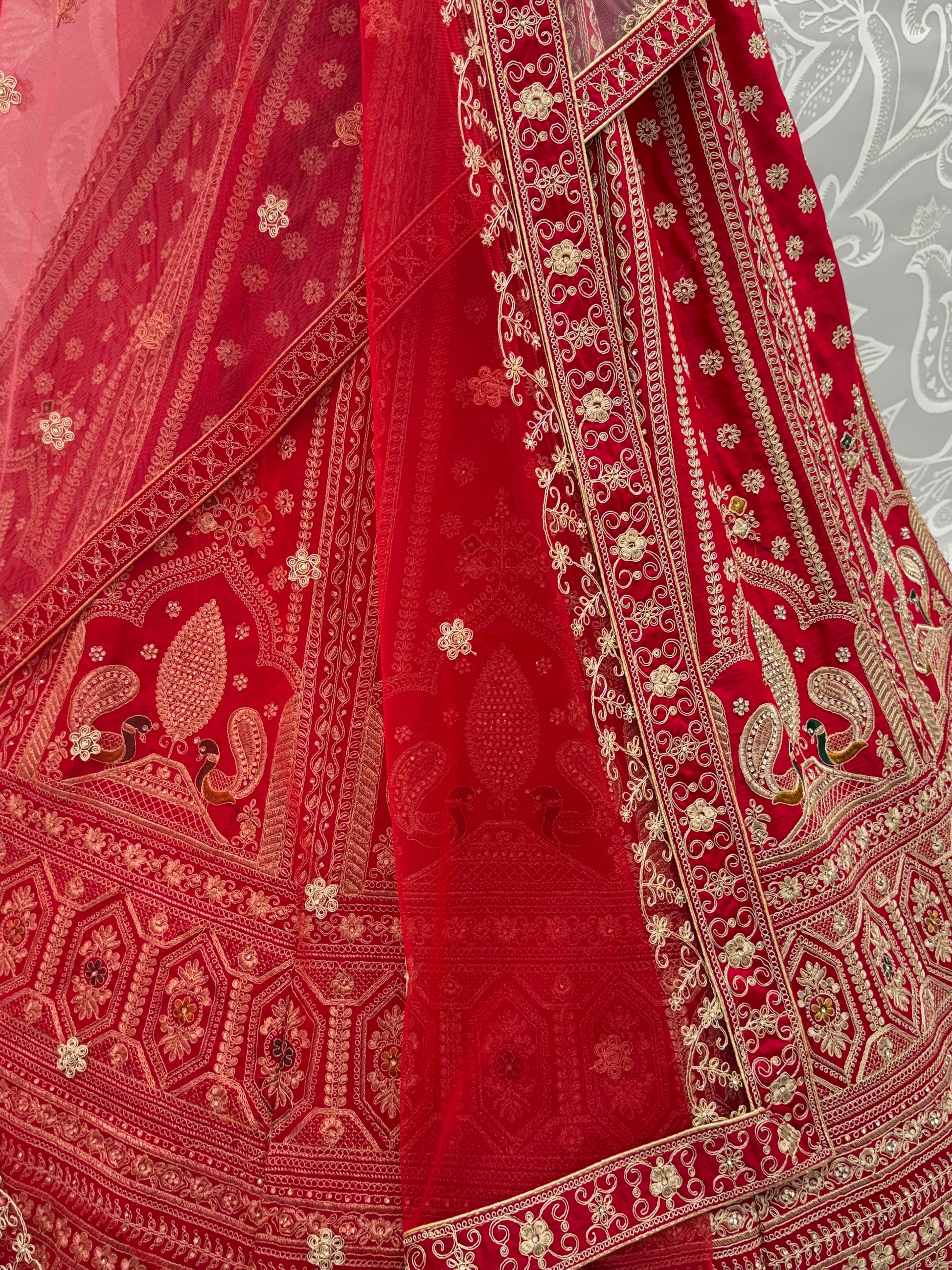 Gorgeous Red Multi-Thread Work Silk Bridal Lehenga Choli With Double Dupatta