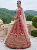 Gorgeous Red Multi-Thread Work Silk Bridal Lehenga Choli With Double Dupatta