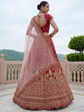 Gorgeous Red Multi-Thread Work Silk Bridal Lehenga Choli With Double Dupatta