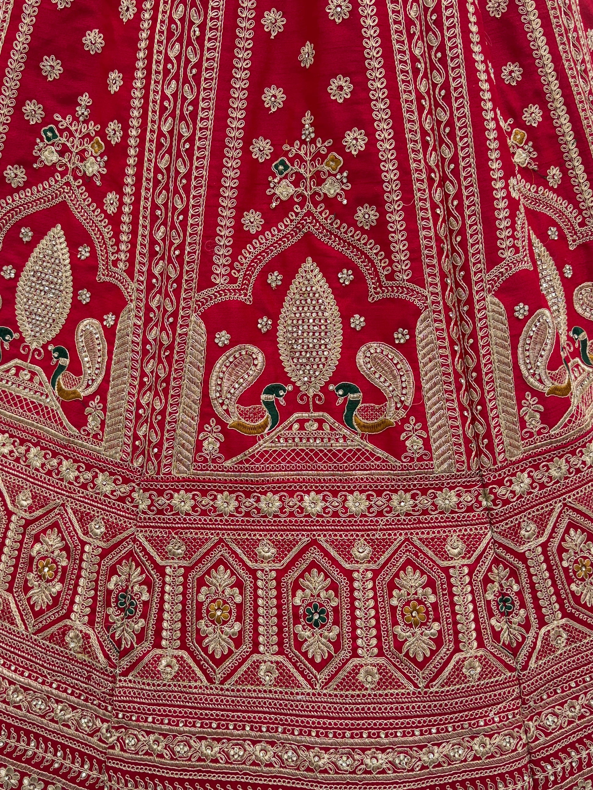 Gorgeous Red Multi-Thread Work Silk Bridal Lehenga Choli With Double Dupatta
