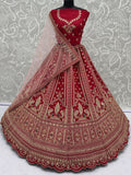 Gorgeous Red Multi-Thread Work Silk Bridal Lehenga Choli With Double Dupatta
