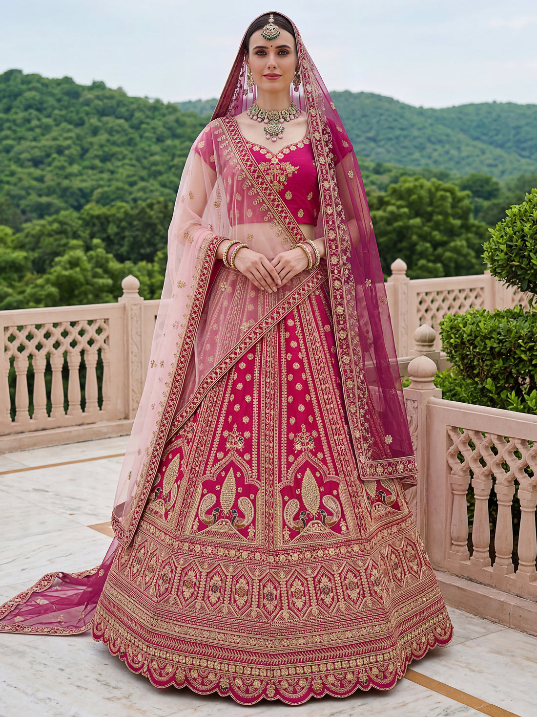 Lovely Pink Dori Work Silk Bridal Wear Lehenga Choli With Double Dupatta