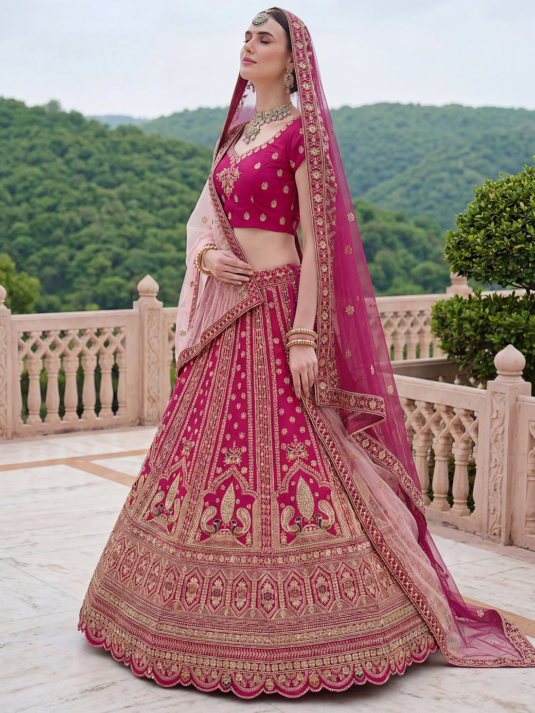 Lovely Pink Dori Work Silk Bridal Wear Lehenga Choli With Double Dupatta