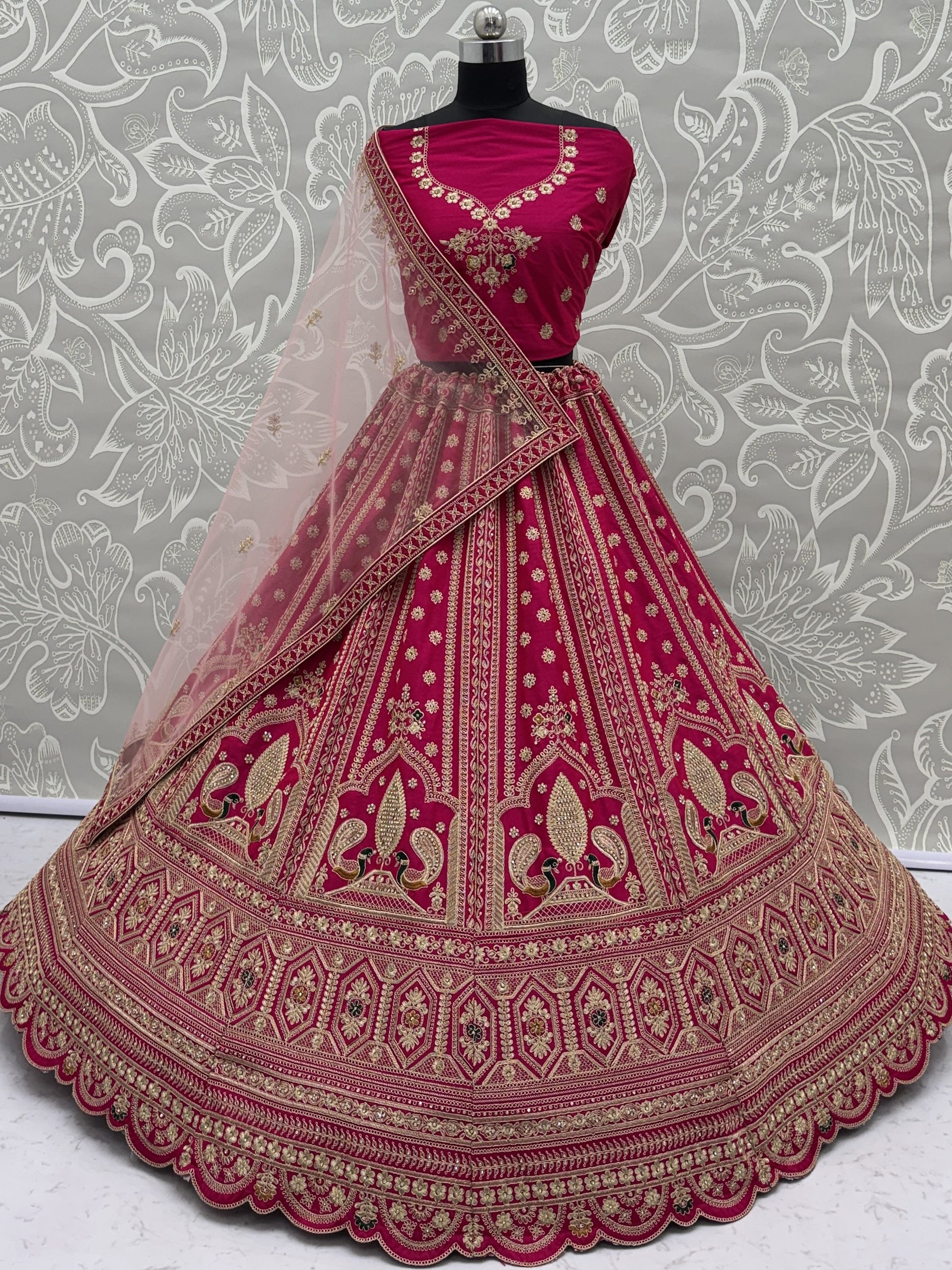 Lovely Pink Dori Work Silk Bridal Wear Lehenga Choli With Double Dupatta