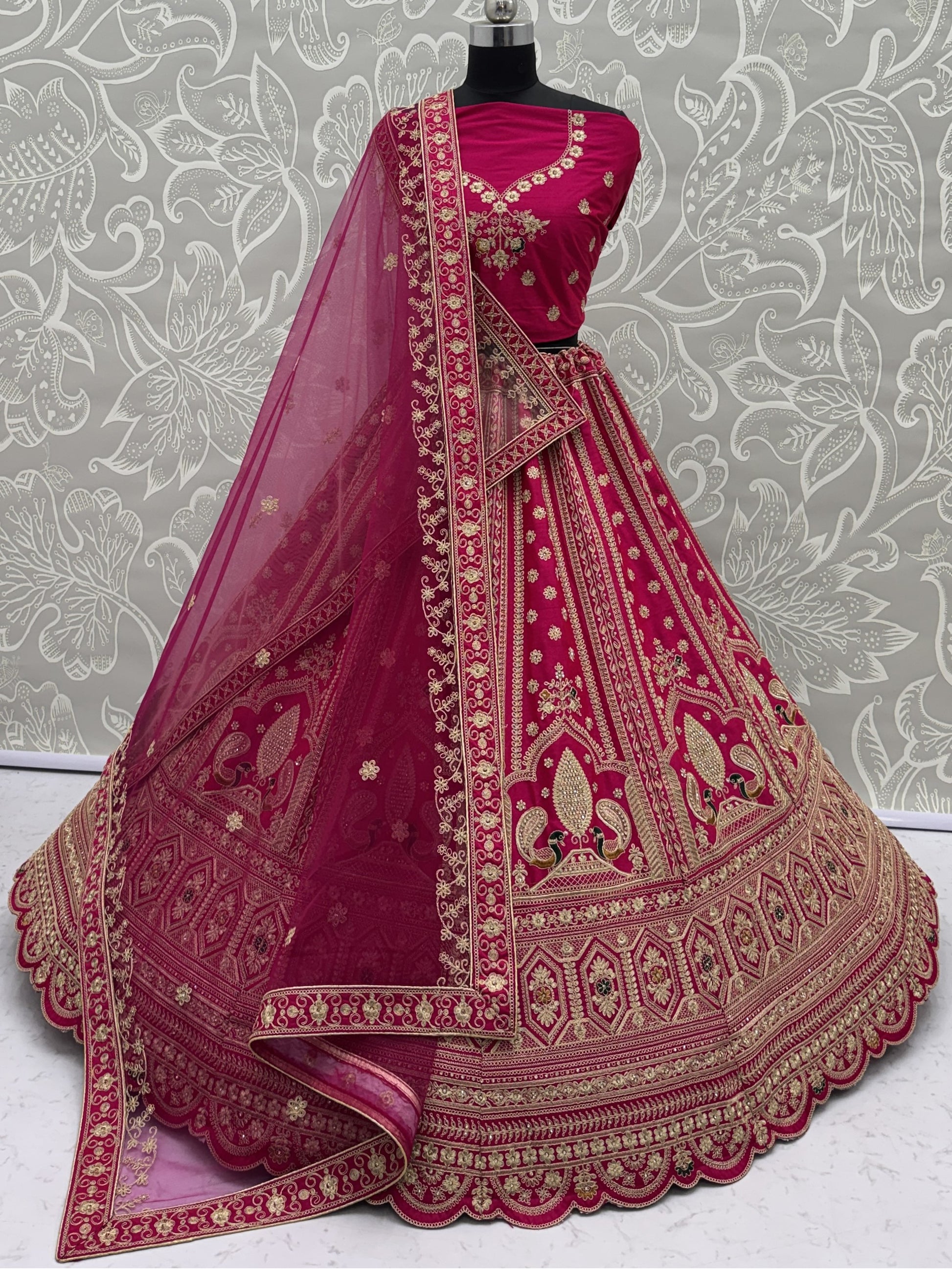 Lovely Pink Dori Work Silk Bridal Wear Lehenga Choli With Double Dupatta